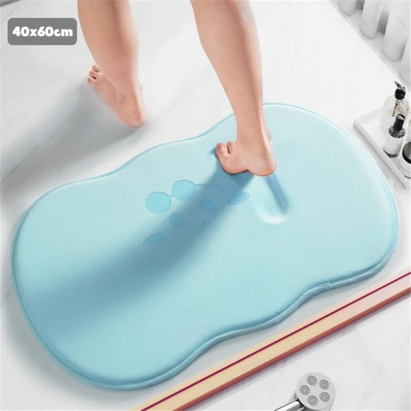 Memory Foam Bathroom Mat Super Soft Quick Dry Water Absorbent Non-Slip Floor Rug - Blue / 40x60cm