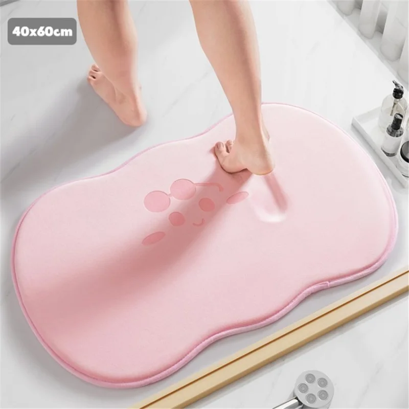 Memory Foam Bathroom Mat Super Soft Quick Dry Water Absorbent Non-Slip Floor Rug - Pink / 40x60cm