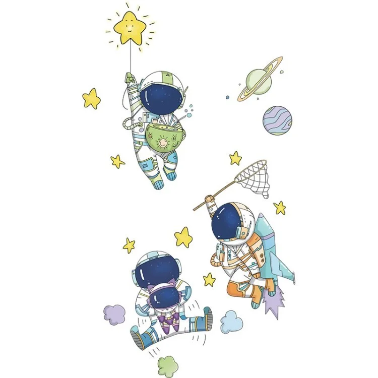 LD93015 Cartoon Astronaut Wall Decals Universo Space PVC Pegatinas de Pared Para Niños Kindergarten