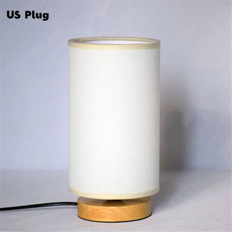 Wooden Fabric Table Lamp Home Bedroom Bedside Nightstand Lamp - White / US Plug