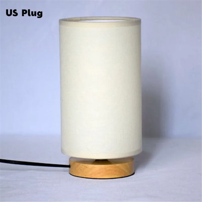 Wooden Fabric Table Lamp Home Bedroom Bedside Nightstand Lamp - Beige / US Plug