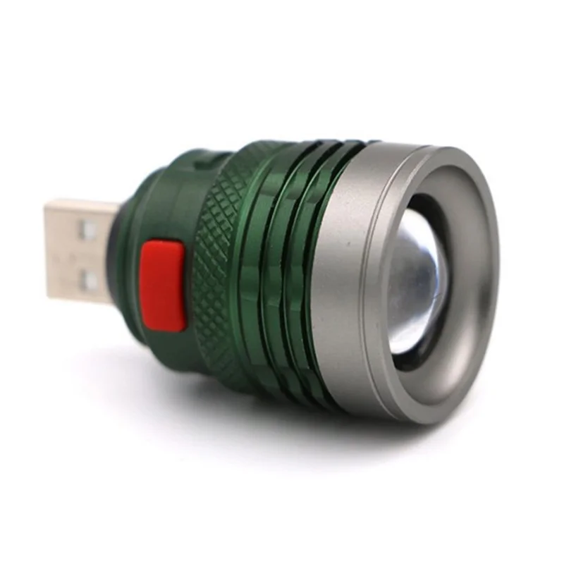 LED USB Flashlight Super Bright Mini Zoomable Torch Light with 3 Light Modes for Camping - White Light