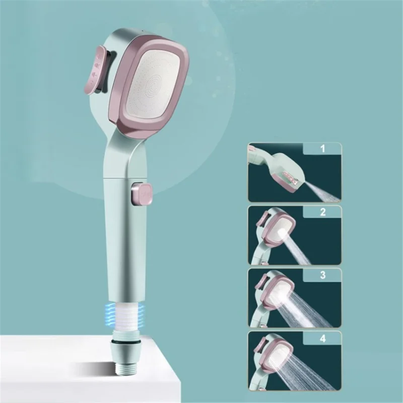 Handheld Shower Head 4-Gear High-Pressure Filter Showerhead - 4-Gear / Pink Blue (with Filter)