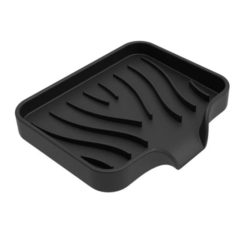 Bathroom Kitchen Faucet Sink Soap Tray Self-Draining Silicone Sponge Holder - Size S / Black