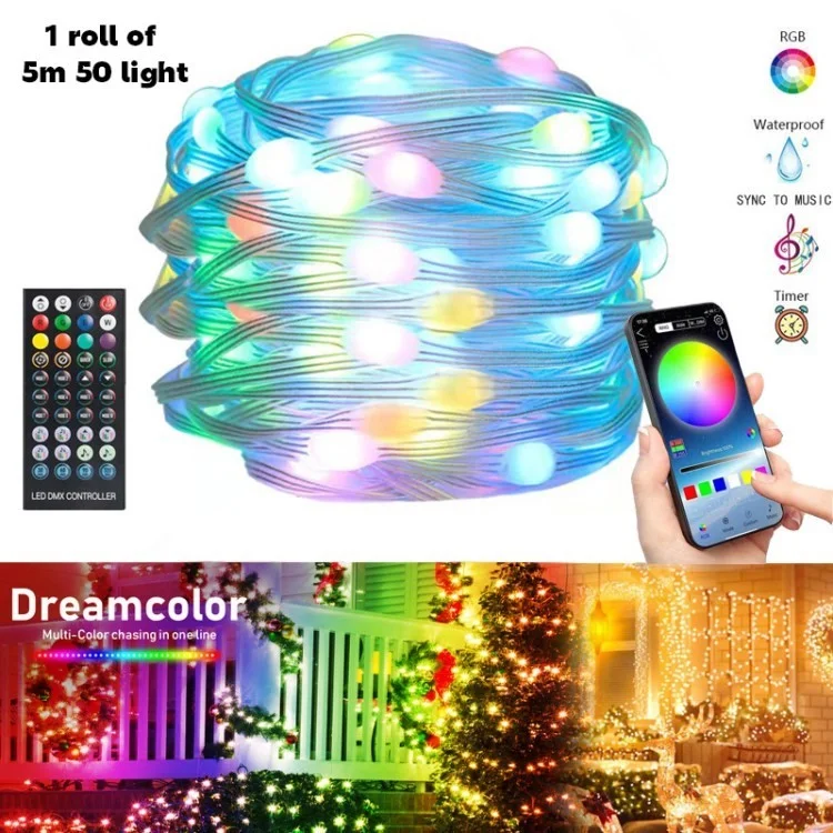 Smart String Light Waterproof USB App Control Remoto RGB Luz de Decoración al Aire Libre Para el Hogar - Luces de Cuerda Rgb / 5m 50-LED