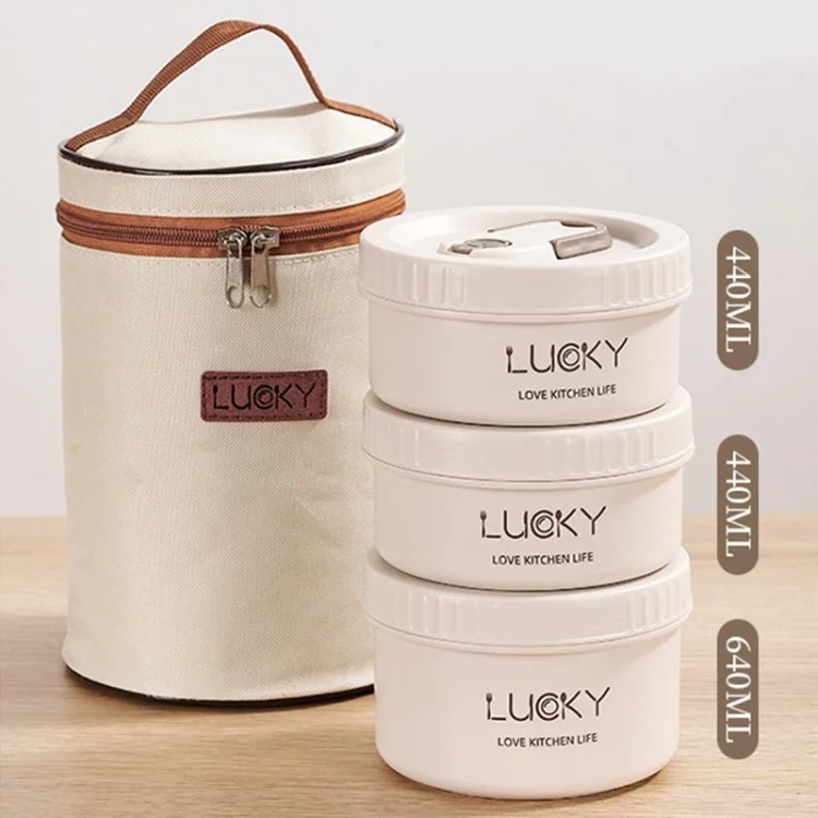 Acier Inoxydable Portable + Boîte à Lunch pp Micro-ondes à Bento Fuite au Micro-ondes Avec Couverts (pas de Certification Fda, BPA Gratuit) - 3 Pièces / Blanche