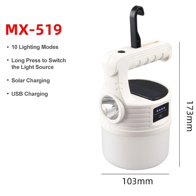 Luce da Campeggio Solare a LED 1200 Mah Light Lantern Tent Light For Strenage Camping Emergency Uragano - Bianca / MX-519
