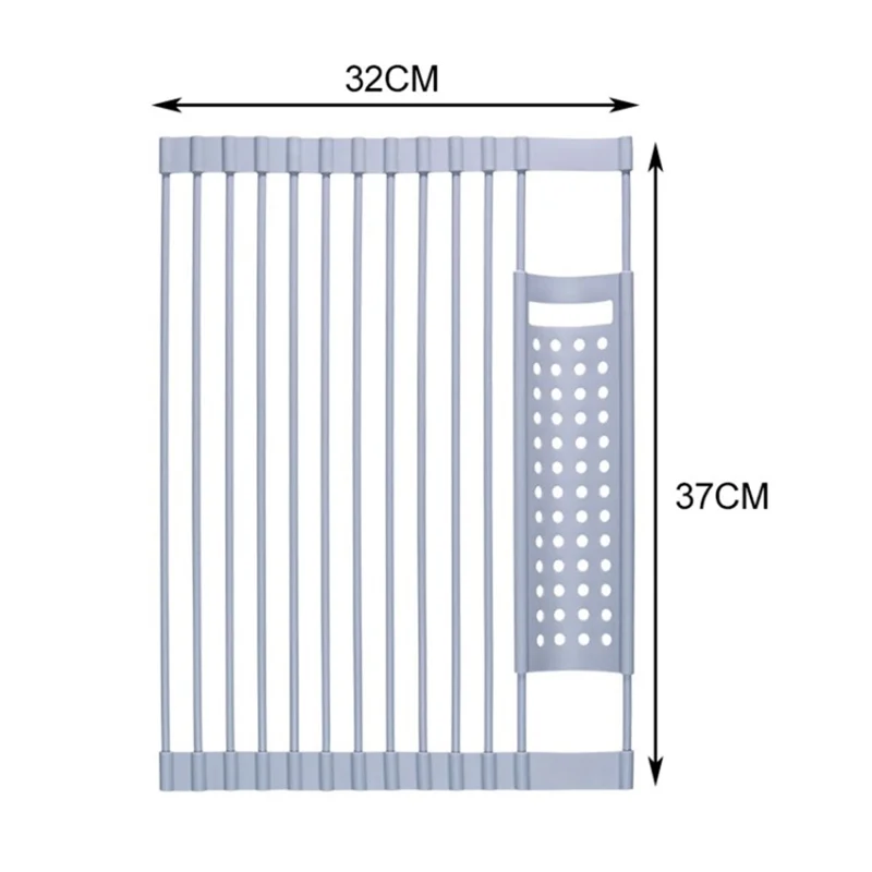 13 Rods Roll Up Dish Drying Rack Above Sink Kitchen Storage Organizer Tray Vegetables Holder - 37x32cm