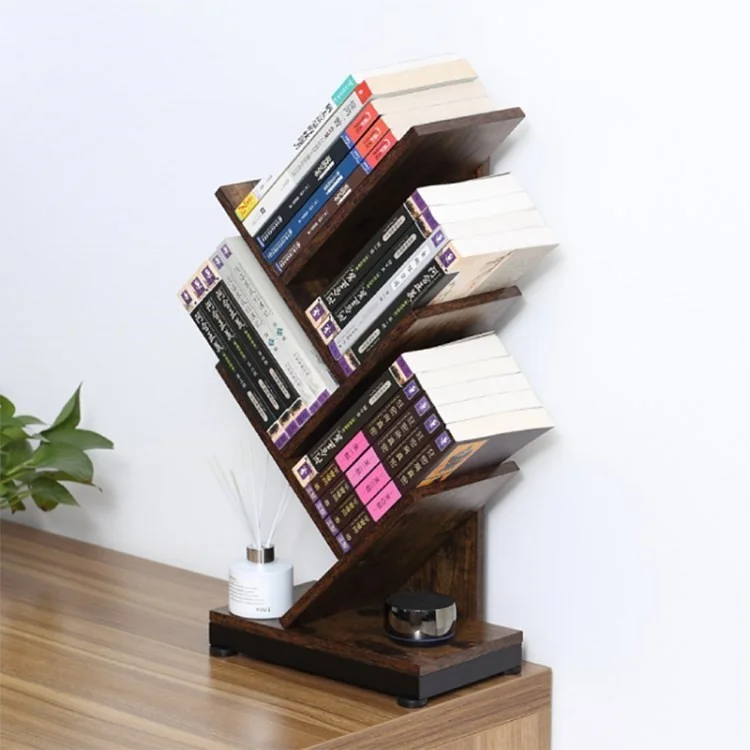 RUBOKA V2 Floor Standing Tree Bookcase Wooden Bookshelf with Iron Bottom Frame Magazines Books Storage Rack (MOQ: 300)