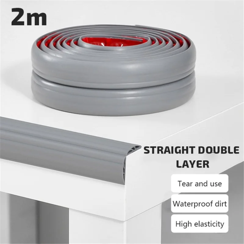 Furniture Corner Protector TPE Strip Baby Proofing Furniture Table Edge Guard - Straight / 2m / Grey