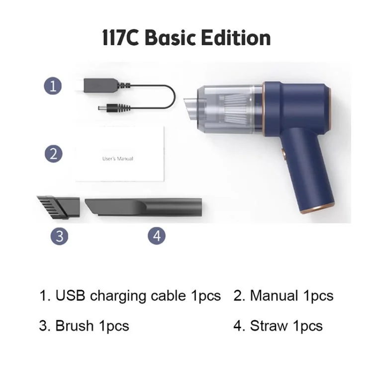 117C 2-in-1 Cordless Handheld High-Power Air Blower Car Home Cleaning Vacuum Cleaner - Blue