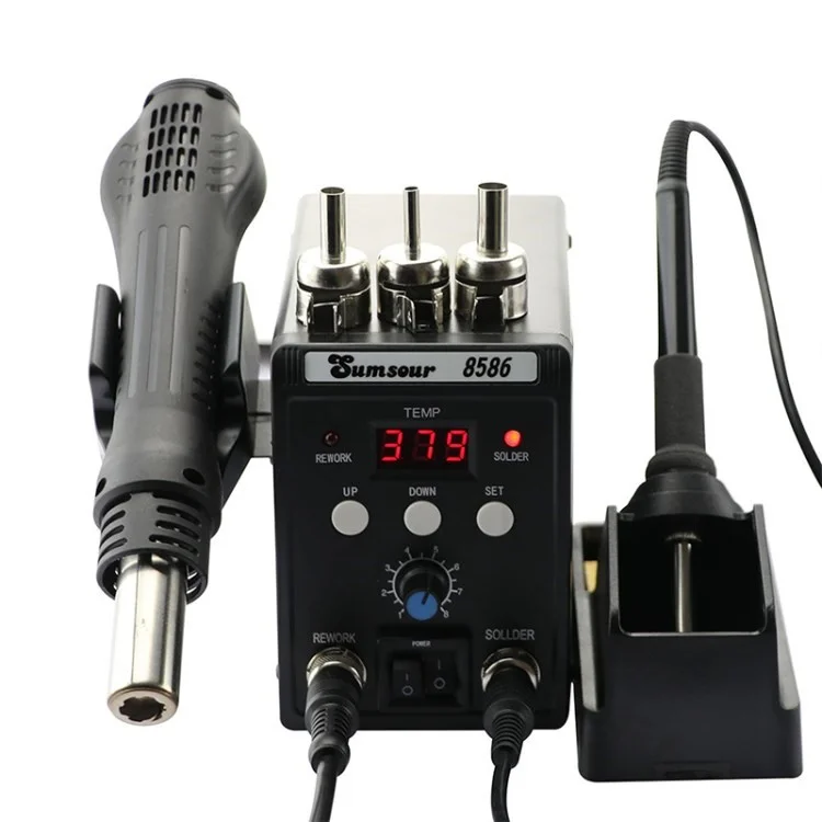 SUMSOUR 8586 760W 220V Soldering Station 2-in-1 SMD Hot Air Rework Soldering Iron Station - Black / EU Plug