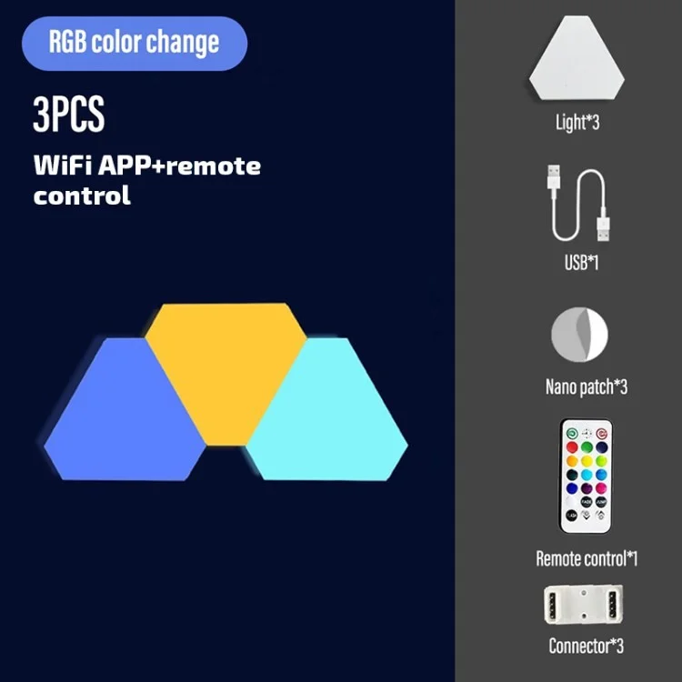 LED Triangle Wall Light RGB Lights Led Light Panels Voice APP Remote Control Smart Ambient Light - WiFi+APP+Remote Control / 3Pcs
