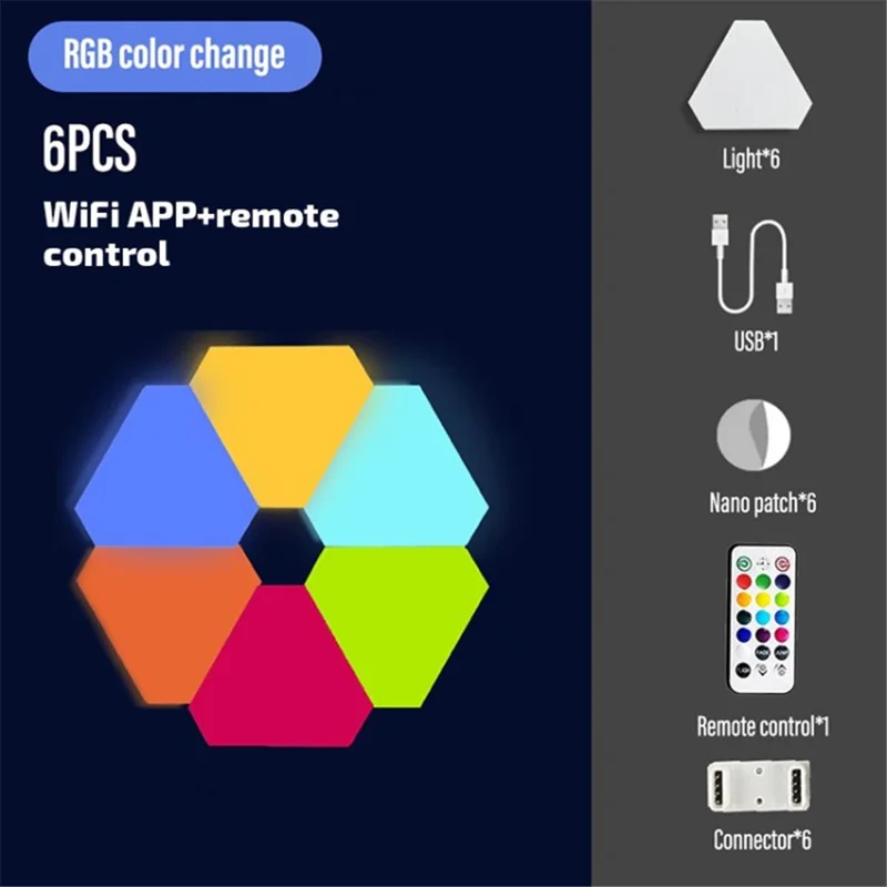 LED Triangle Wall Light RGB Lights Led Light Panels Voice APP Remote Control Smart Ambient Light - WiFi+APP+Remote Control / 6Pcs