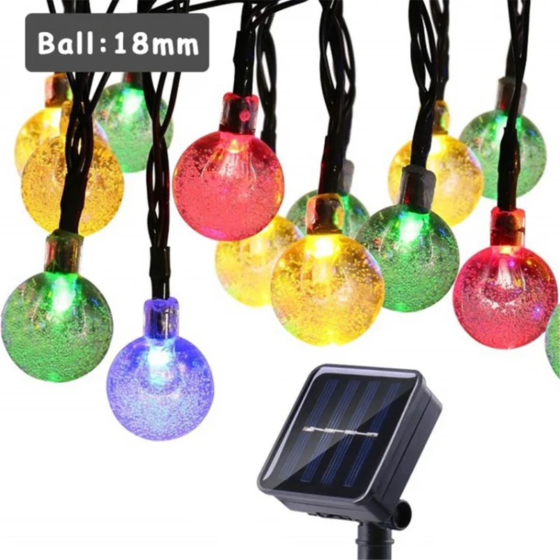 12m 100-LED Solar Powered Crystal Bubble Ball String Lights with 8 Modes - Colorful Light / 18mm Diameter