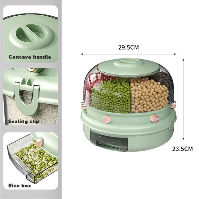 Rice and Grain Storage Container Moisture Resistant Rotating Food Dispenser (No FDA, BPA-Free) - Light Green / 4kg