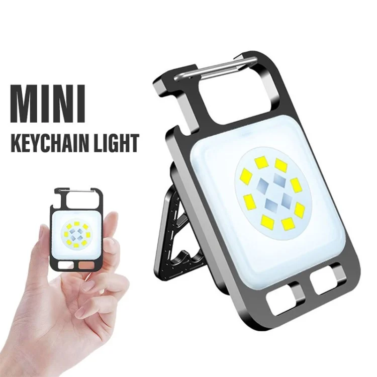 4 Modes Magnetic Work Light Mini COB Keychain Flashlight with Foldable Bracket - White