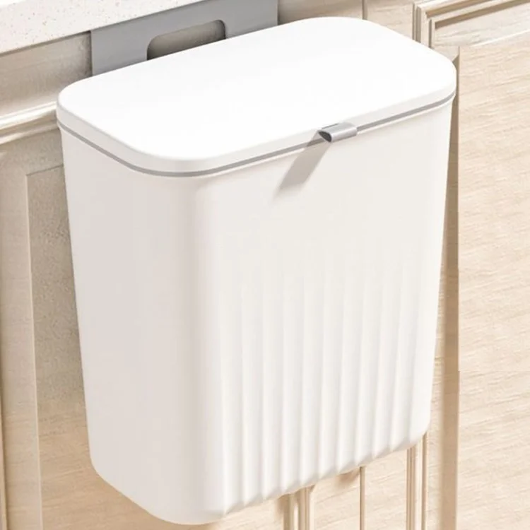 9L PP Kitchen Hanging Trash Can Compost Bin with / without Slide Lid - White / With Lid