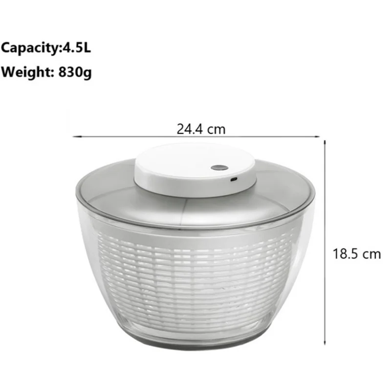 Electric Salad Spinner Fruit Vegetable Washer Dryer Vegetable Dehydrator (No FDA Certification, BPA Free) - 4.5L