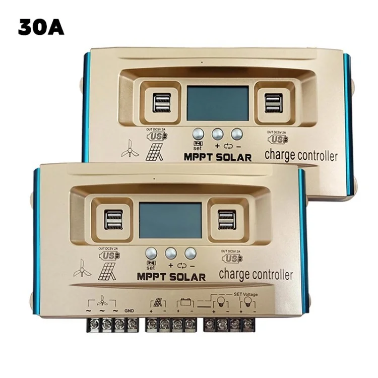 Controlador Híbrido Solar Eólico 12v24v36v48v60v MPPT Regulador de Carregamento de Bateria - 30a