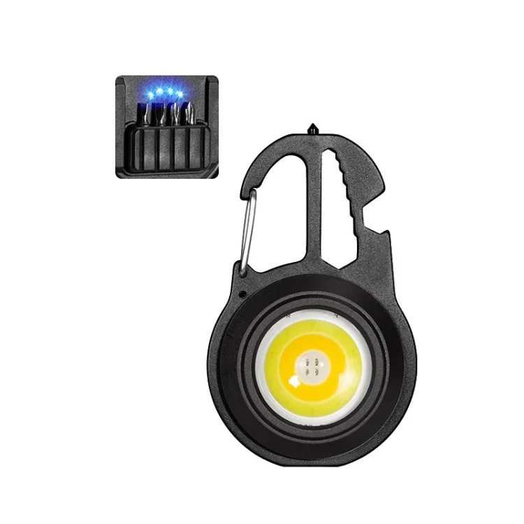 W5137 Mini Cob Lad Liginidad Portable Multifuncional Luz de Llavero Funcional - Negro / 4 Bits de Destornillador
