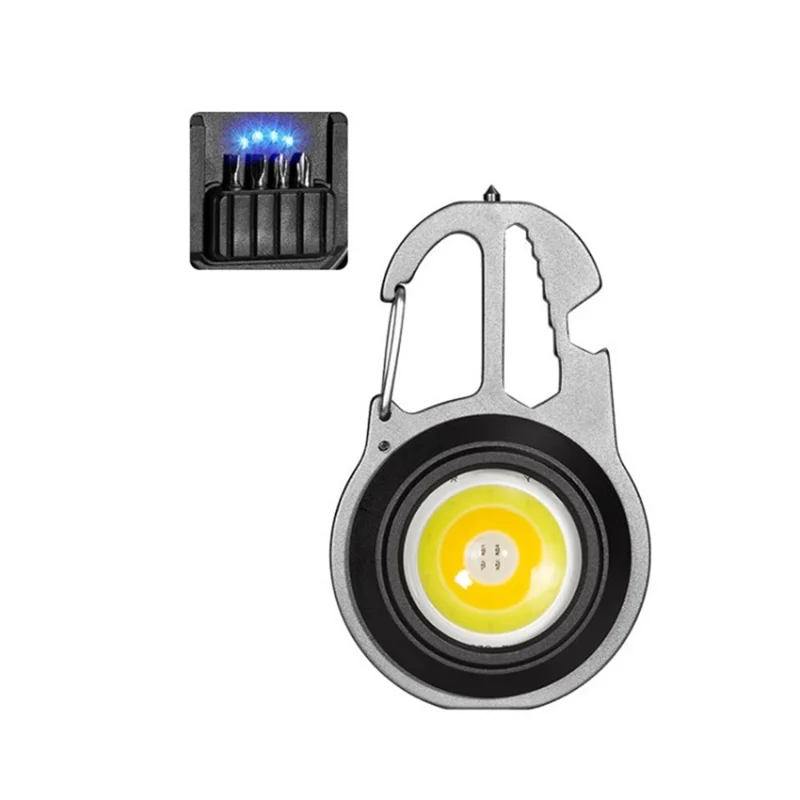 W5137 Mini COB LED Flashlight Portable Multi-functional Keychain Light - Grey / 4 Screwdriver Bits
