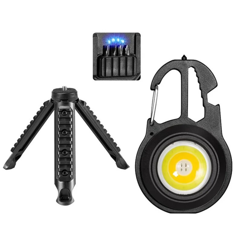 W5137 Mini Cob LED Lampe de Poche Portable Portifonctionnel Lumière - le Noir / Support + 4 Bits de Tournevis