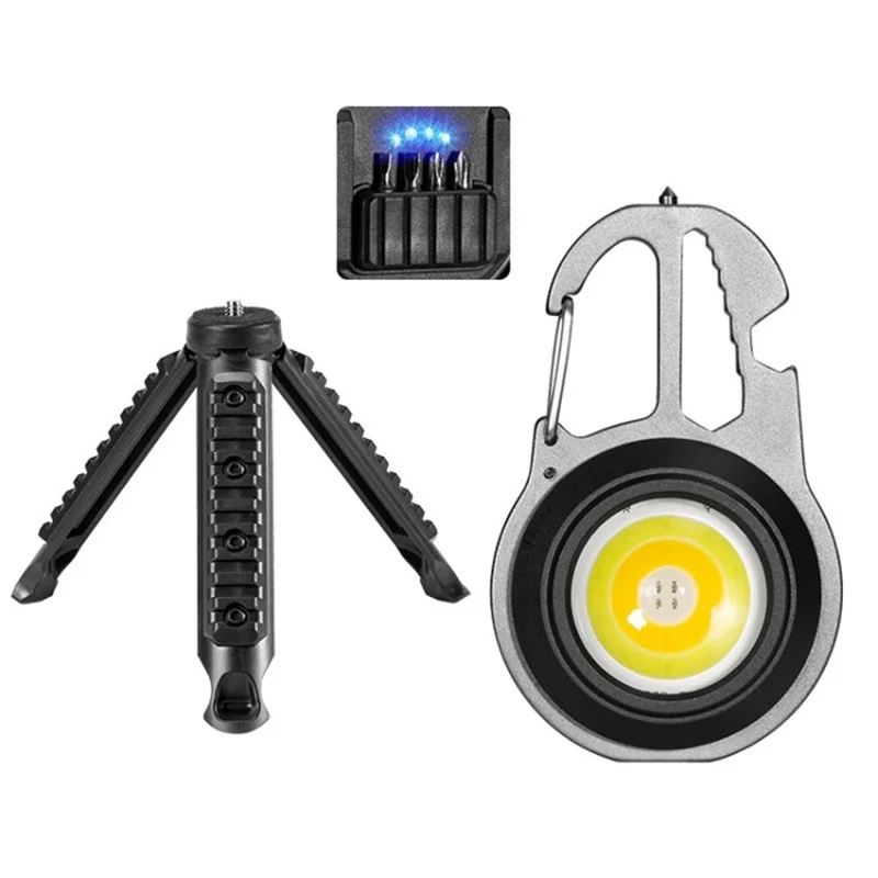 W5137 Mini COB LED Flashlight Portable Multi-functional Keychain Light -  Grey / Bracket+4 Screwdriver Bits