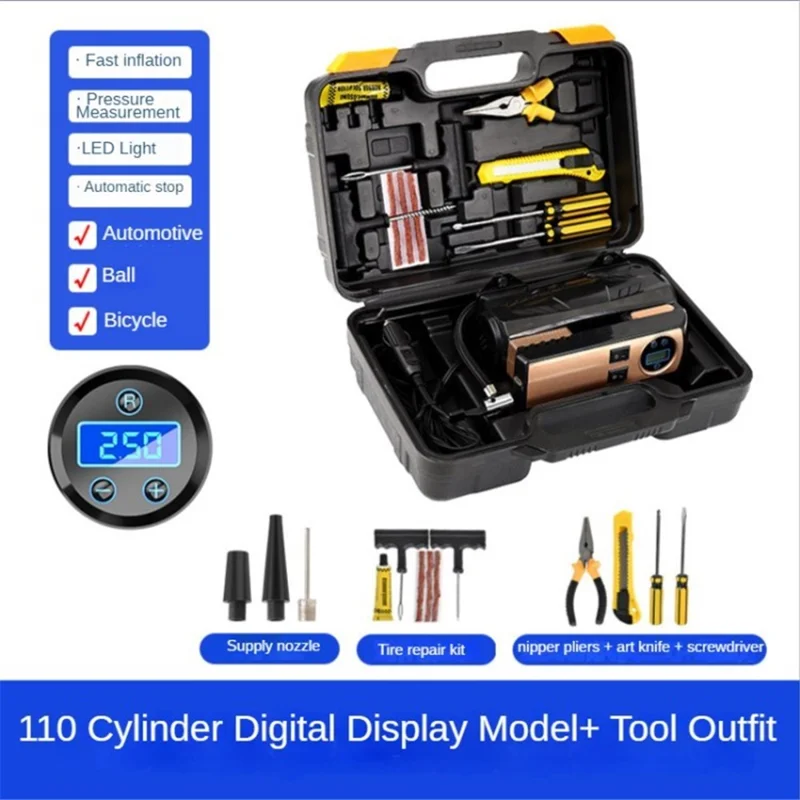 Car Air Compressor 12V Portable Electric Car Tire Inflator Pump - Digital Display + Tools