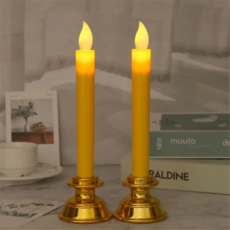 1 Pair LED Candles Flameless Christmas Window Candles for Thanksgiving Table Christmas Home Decor - Yellow