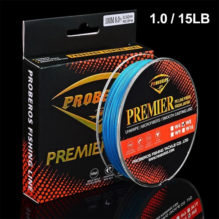 PRO BEROS 8-Strand Braided Lines 100m Smooth PE Braid Multifilament Carp Fishing Line Abrasion Resistance Fishing Wire - Blue / 1.0 / 15LB