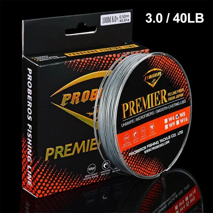 PRO BEROS 8-Strand Braided Lines 100m Smooth PE Braid Multifilament Carp Fishing Line Abrasion Resistance Fishing Wire - Grey / 3.0 / 40LB