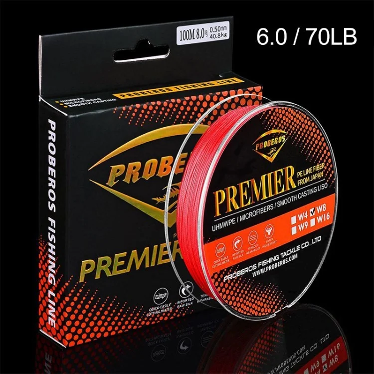 PROBEROS 100m 8-Braided PE Braided Fishing Line 50-100LB Fishing Line - Red / 6.0 / 70LB