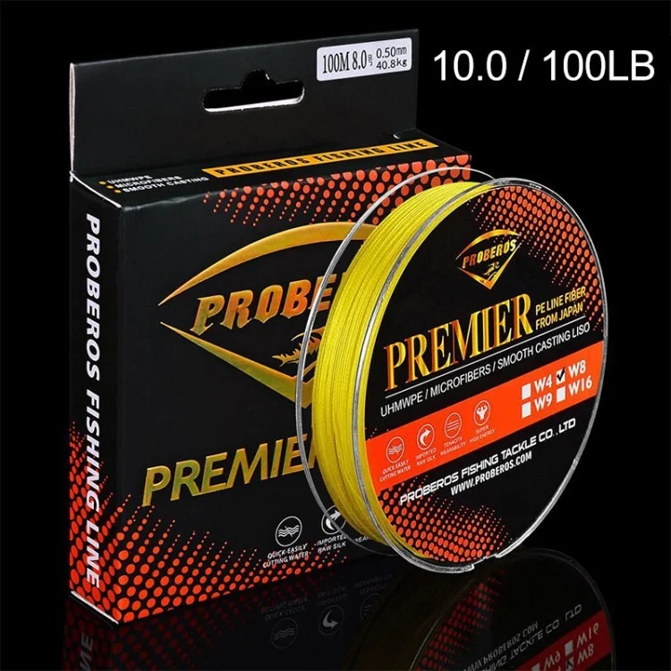 PROBEROS 100m 8-Braided PE Braided Fishing Line 50-100LB Fishing Line - Yellow / 10.0 / 100LB