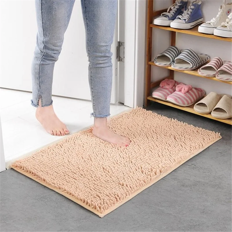 Chenille Floor Mat 50x80cm Soft Bath Rug Absorbent Non-Slip Bathroom Rug Machine Washable Bathroom Fluffy Carpet - Camel