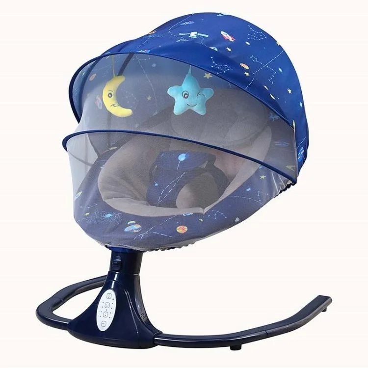 SANPLO S-Y608 é um balanço elétrico para bebês com controle remoto, uma cadeira de balanço ajustável para recém-nascidos - cor azul.