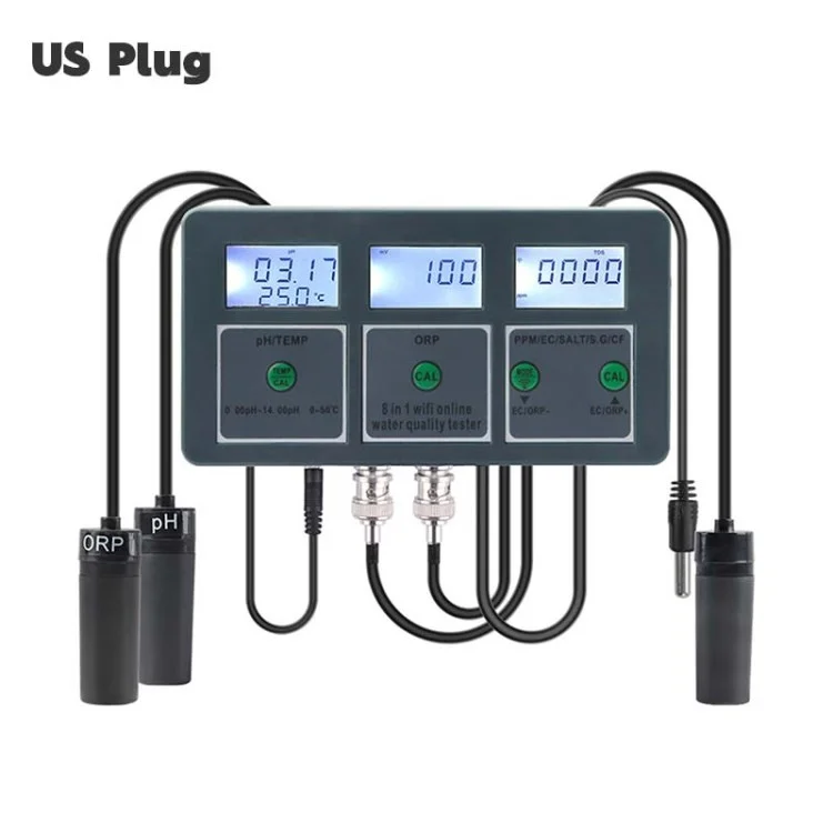 PH-W218 8-in-1 PH EC SALT ORP TDS S.G TEMP CF Monitor WiFi Water Quality Tester - US Plug