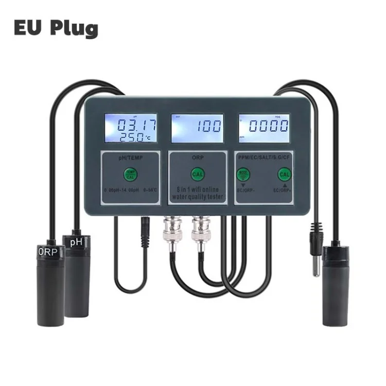 PH-W218 8-in-1 PH EC SALT ORP TDS S.G TEMP CF Monitor WiFi Water Quality Tester - EU Plug