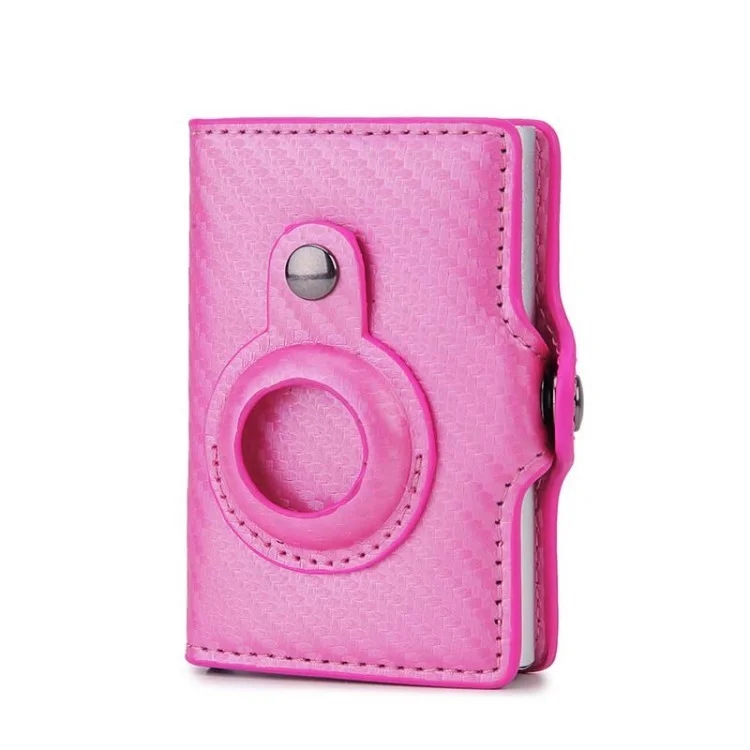 For Apple Airtag Wallet Leather Credit Card Money Holder RFID Blocking Minimalist Wallet Credit Card Protector - Pink