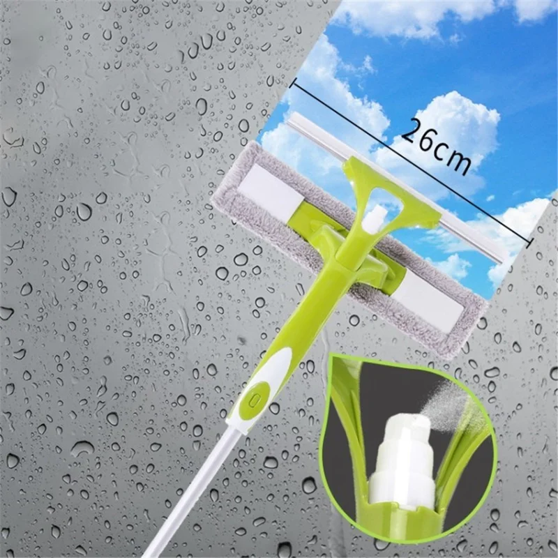 Window Cleaner Double Side Multi-function Glass Squeegee Wiper with Detachable Rod - Lime