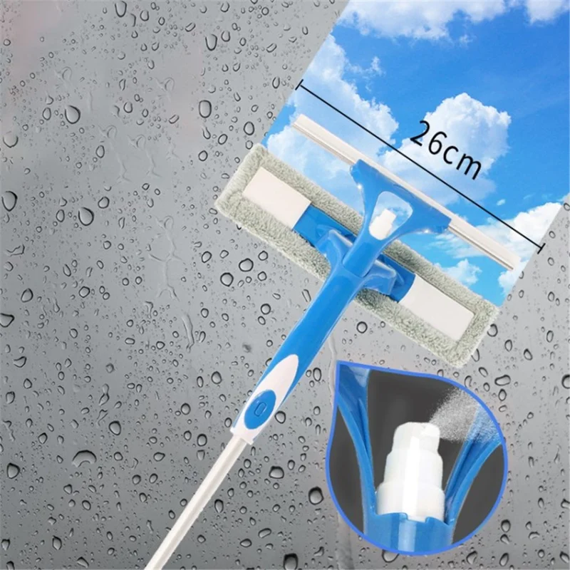 Window Cleaner Double Side Multi-function Glass Squeegee Wiper with Detachable Rod - Blue