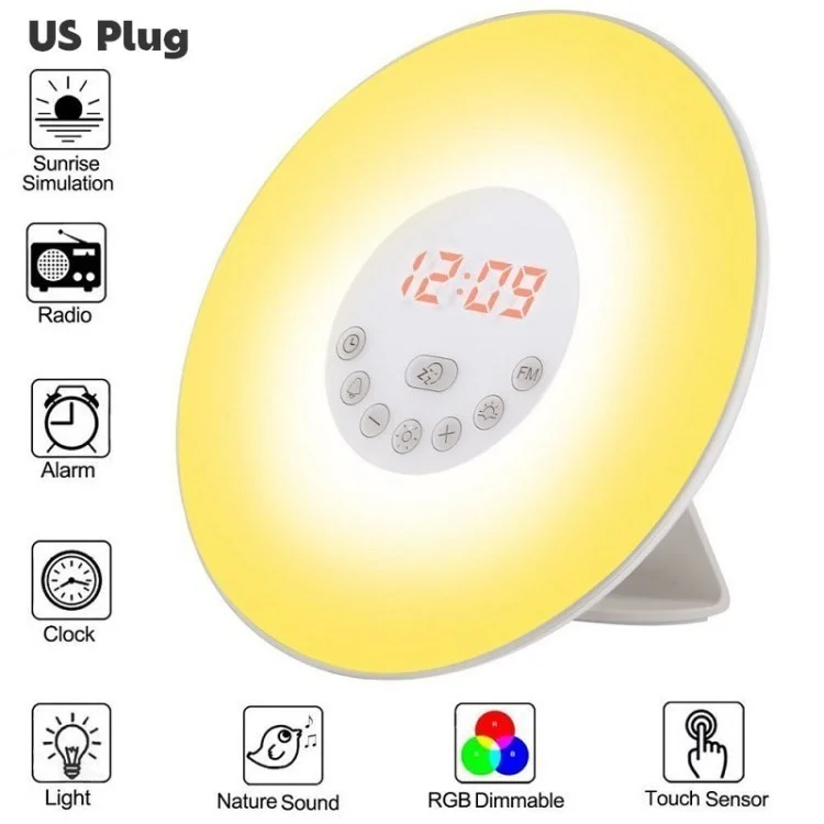 T9 Acorde o Despertador Leve, Simulação do Sol, Simulação Luminária Led Noturna Para Dormir Pesado Crianças Adultos - Plugue Nos Eua