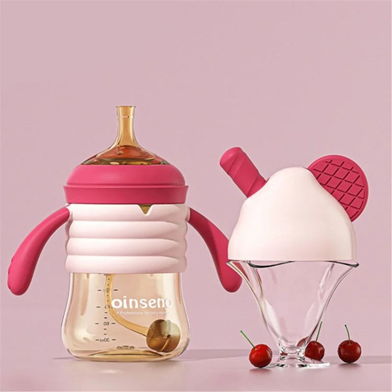 OINSENO 300ml Cute Baby Straw Water Bottle Sippy Cup (No FDA Certification, BPA Free) - Red / 300ml