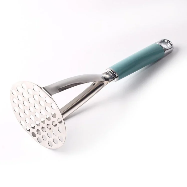 Manual Potato Masher Stainless Steel Vegetable Fruit Masher Presser (No FDA Certification, BPA Free) - Silver+Cyan Handle