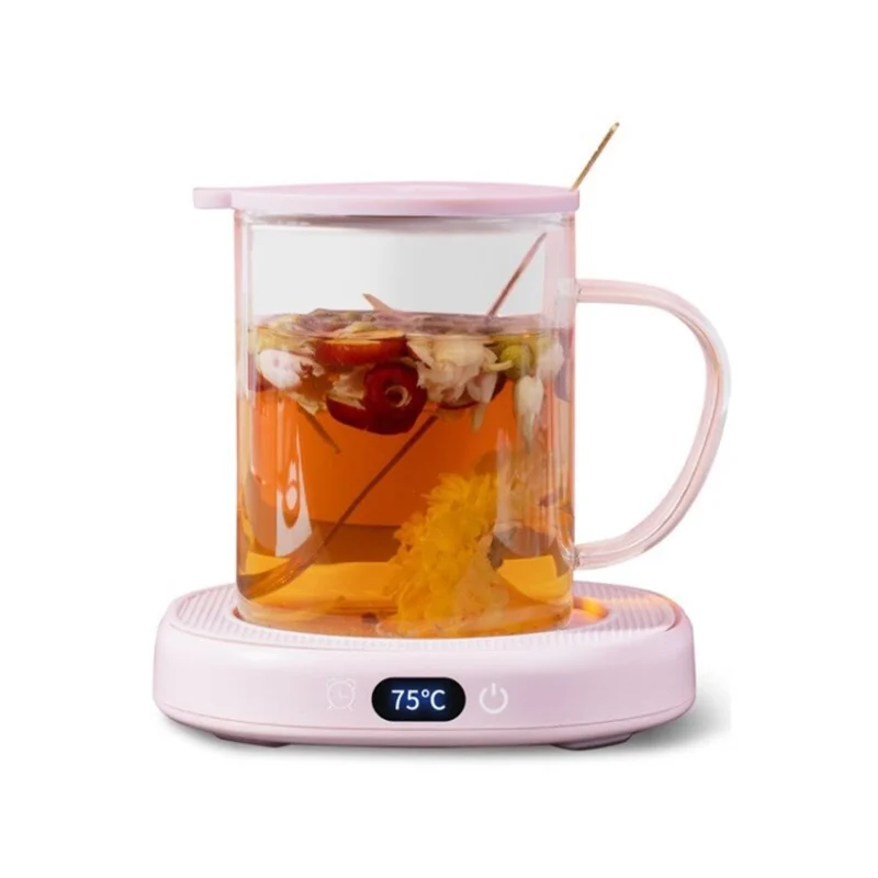 Thermostatic Coaster 45 / 55 / 75 Celsius Degree Adjustable Coffee Mug Milk Warmer, CN Standard Plug - Pink