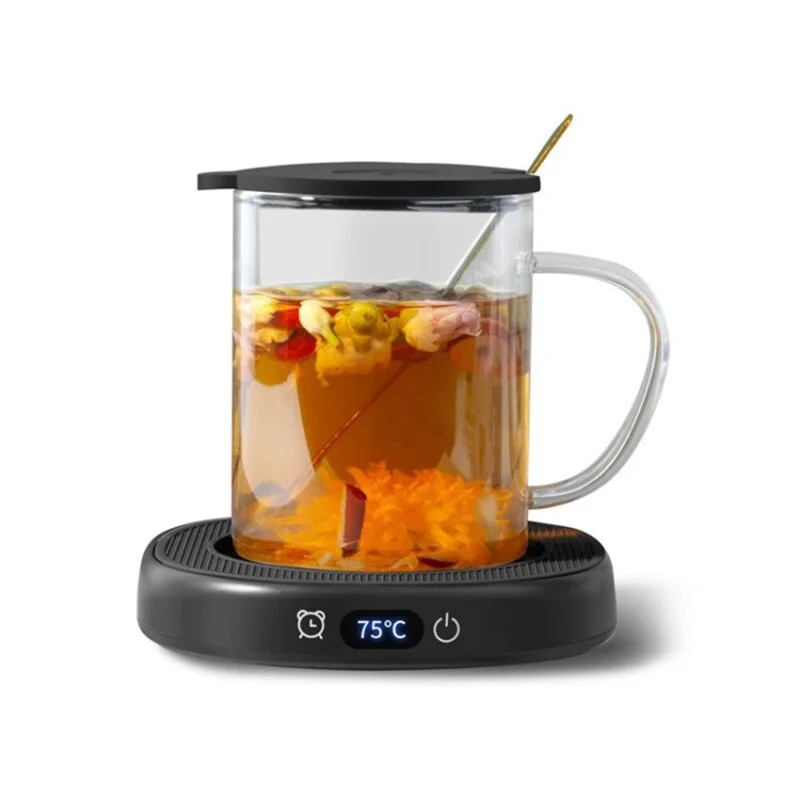 Thermostatic Coaster 45 / 55 / 75 Celsius Degree Adjustable Coffee Mug Milk Warmer, CN Standard Plug - Black