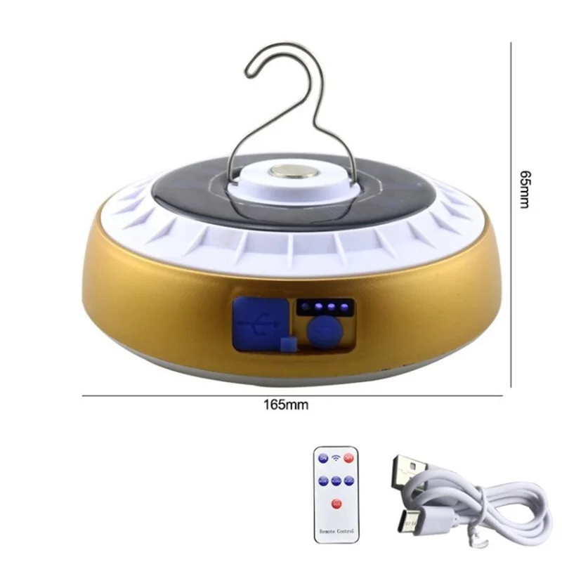 Solar Camping Light Portable Waterproof Dual Light Source Tent Lamp - Gold