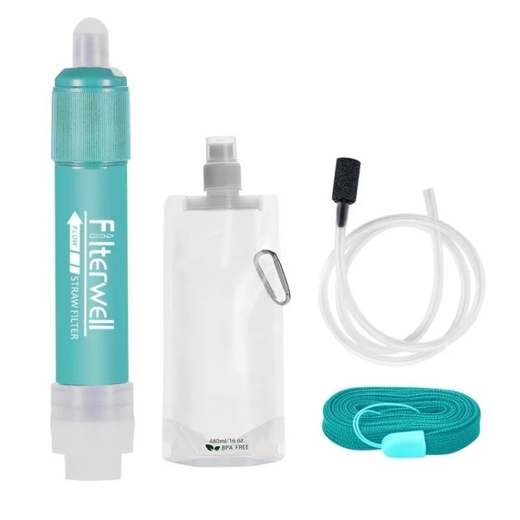 FILTERWELL Outdoor Water Purifier Filter Straw Survival Filtration Portable Gear Emergency Preparedness Supply for Camping Survival (BPA-Free, FDA Certified) - Blue