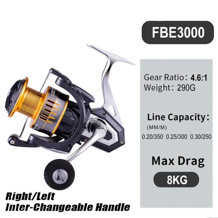 FBE Series Fishing Reel 4.6: 1 / 17+1BB de Carrete Giratorio de Metal Completo - FBE3000