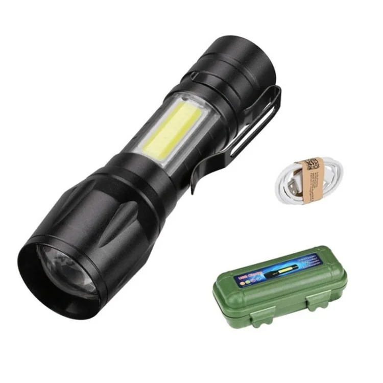 LIYINGYAN 10W USB Rechargeable LED Flashlight Super Bright COB Light for Outdoor Emergency - Black